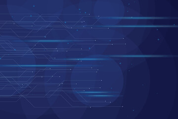 Obraz premium Abstract blue circuit board lines and glowing orbs background, technology digital network