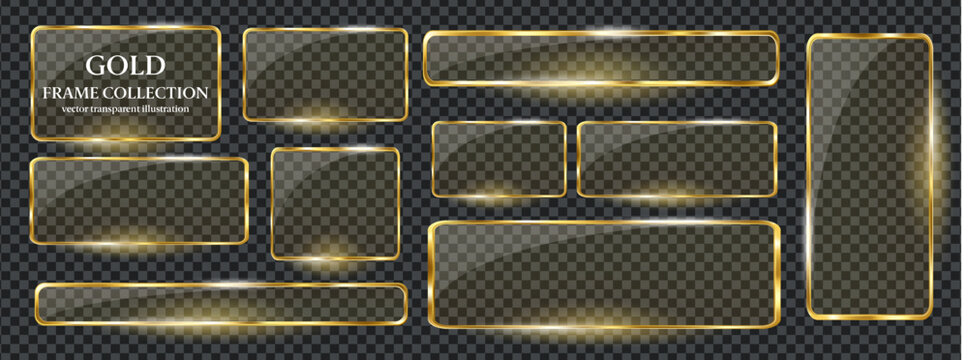 Frame text 3d and button gold rectangle with glass golden box. Light ui futuristic and plate interface flare with orange transparent black. Sign button gold and png frame border with metal.