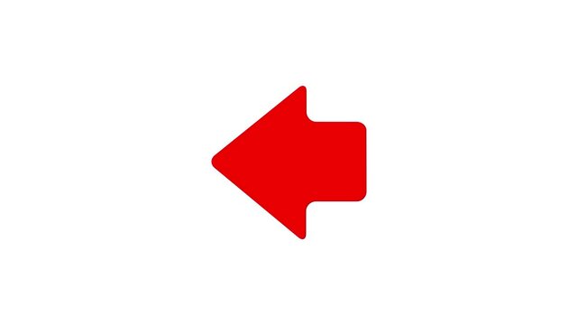 red arrow pointing left on green background,white background, alhpa channel. direction symbol indicating back or previous page. simple red pointer showing opposite direction.