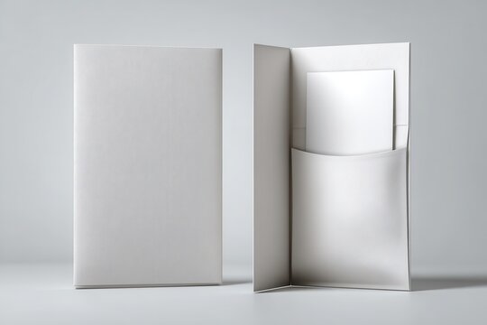 White textured folder with blank paper insert clean background