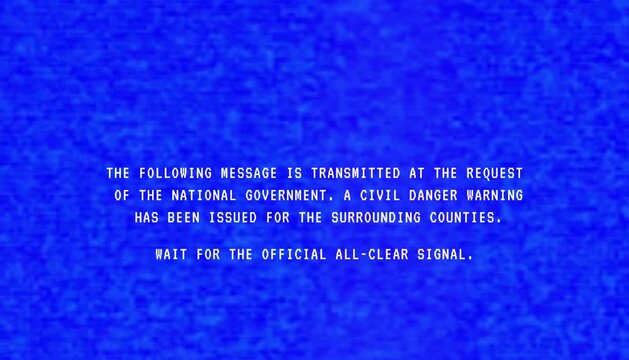 Retro Civil Danger Warning Screen with VHS Noise and Emergency Broadcast Alert Animation