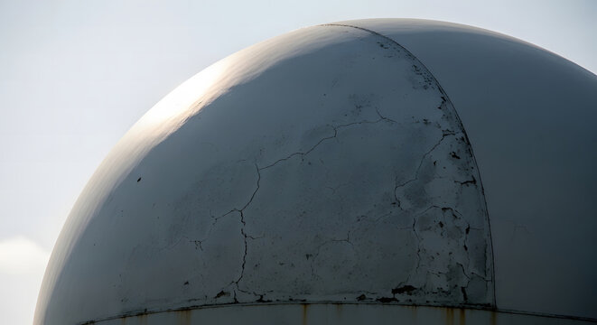 radar dome exterior with cracked paint and weathering close up view