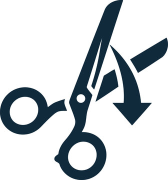Illustration of scissors cutting a downward arrow symbol in half