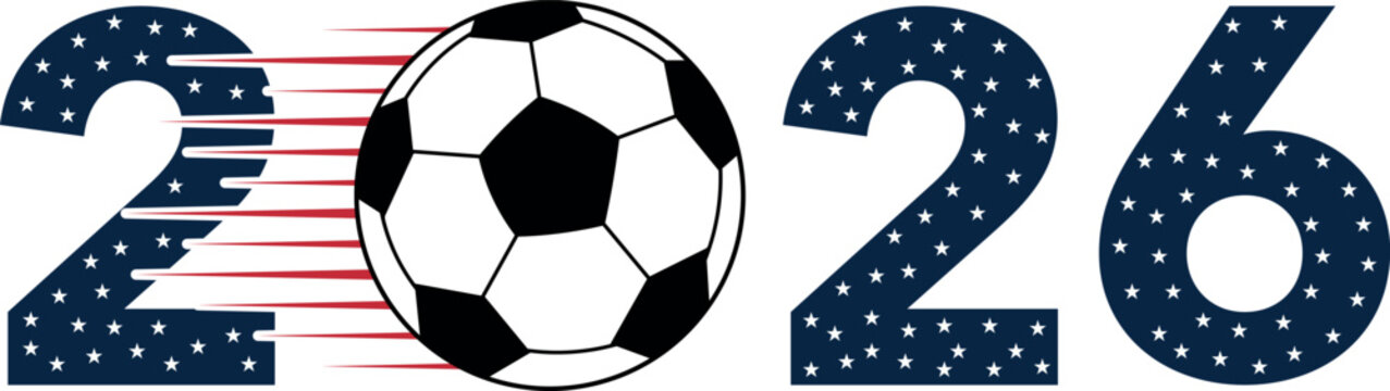 2026 soccer year design with american flag pattern vector isolated on transparent background