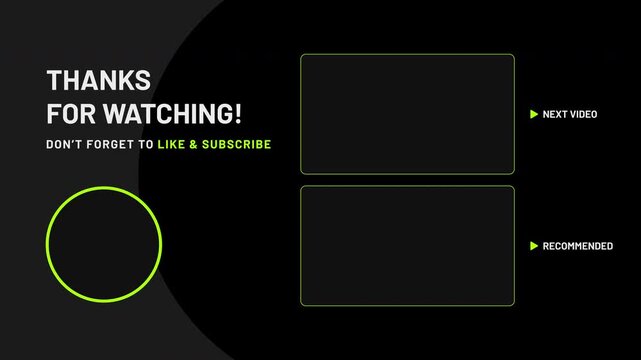 Animation of thanks for watching, dont forget to like and subscribe text, next video and recommended. Suitable for video end screen.