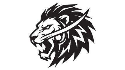 Lion head tattoo style logo with fierce roaring expression and sharp mane strokes, sports mascot emblem on white background © Farjana