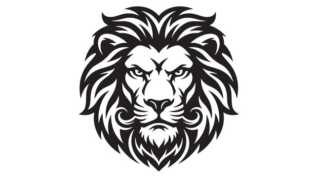Lion head emblem logo with tribal mane lines and fierce modern tattoo style for sports and gaming branding