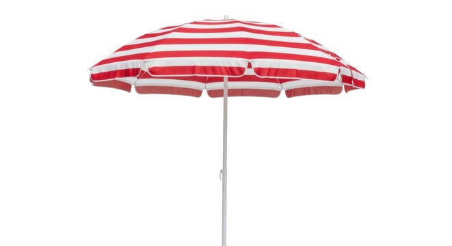 Red and white striped beach umbrella isolated on transparent background