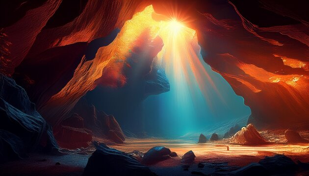 sun shining through a cave