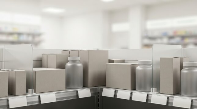 Over - the - counter product packaging on clean retail shelf