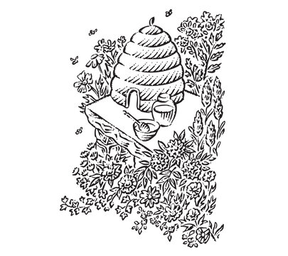 Beehive and flowers 