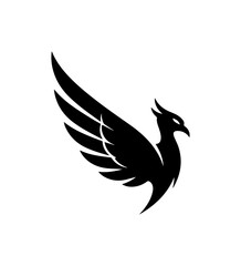 Fototapeta premium Black phoenix bird icon, winged creature silhouette, mythical animal symbol, logo design element