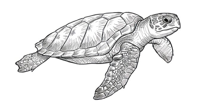 A detailed illustration of a sea turtle swimming in the ocean water.