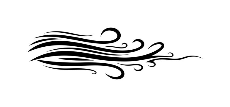 Black swirling wave, abstract wind motion, fluid dynamic lines, vector graphic element