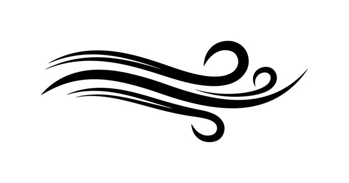 Black swirl, wave, swoosh, abstract motion graphics element, vector design