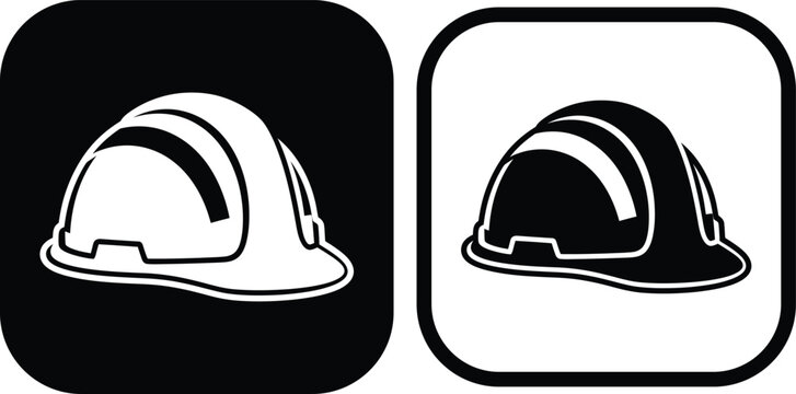 Hard hat icon variations in black and white