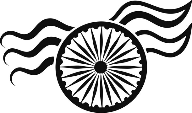 Black and white of ashoka chakra with waves wheel india