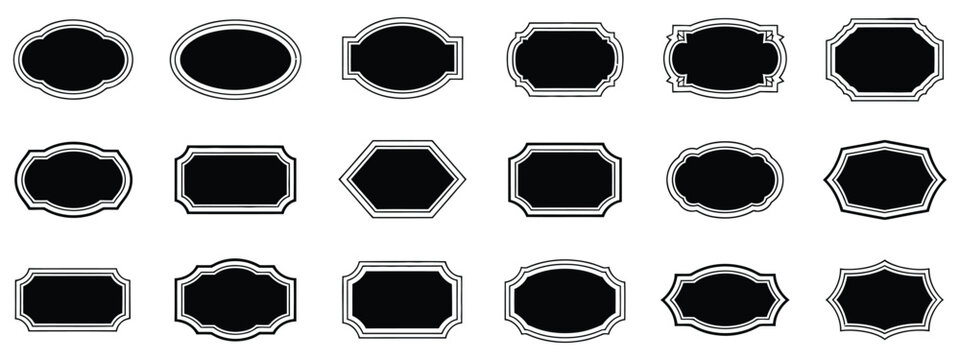 Vintage solid black frames featuring ornate retro borders, decorative rectangle label design for branding, packaging