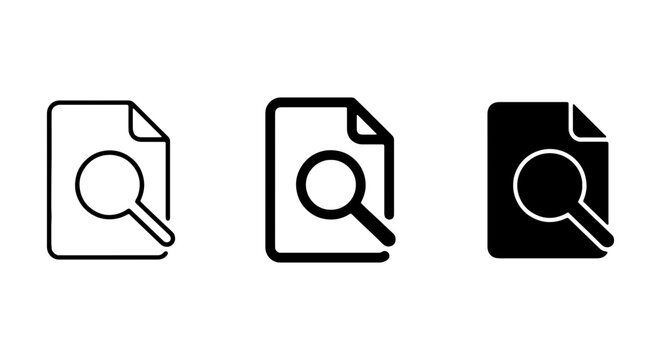 Magnifying Glass Search Icons, Document Analysis, Research Tools, Data Discovery Vector Set