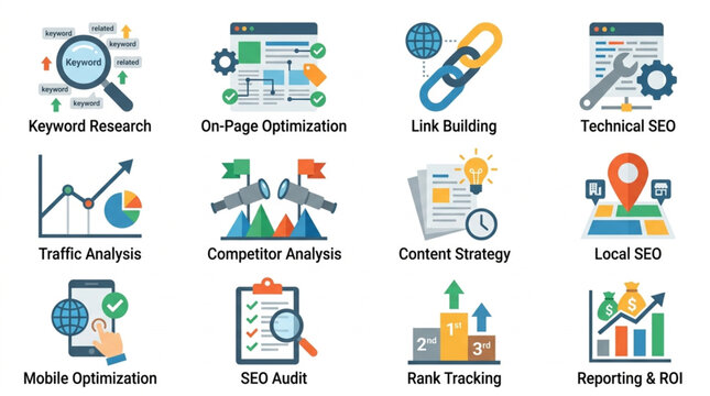 Search Engine Optimization Icons Set Digital Marketing Concepts.