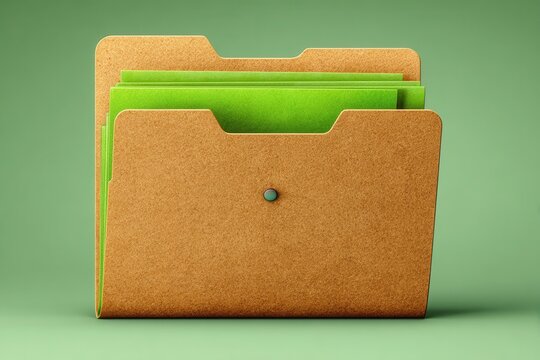 Folder with green documents on a plain background