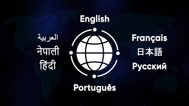 Global communication concept: multilingual map and globe