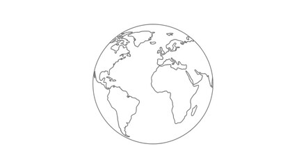 Outline of planet earth in a simple line drawing with line art blue planet white background © Line Lab