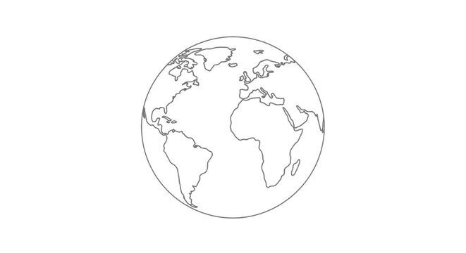 Outline of planet earth in a simple line drawing with line art blue planet white background