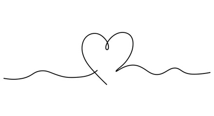 Fototapeta premium Wavy line forming a heart shape in a single continuous stroke on a white background with abstract