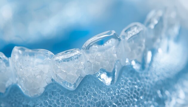 There is a close up picture of a tooth with clear teeth
