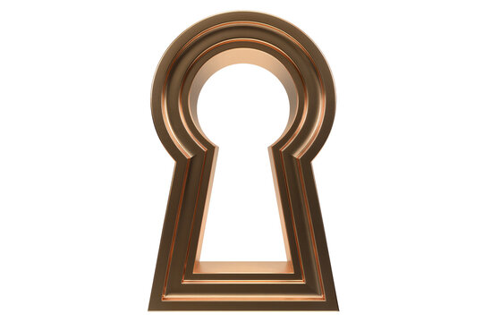 Polished bronze keyhole shape with layered metallic finish, isolated on transparent background