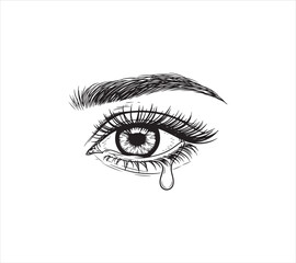 Obraz premium Close up of a crying human eye with long eyelashes and a tear drop