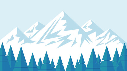stylized mountain range and pine trees flat vector illustration with light blue background © Roxxxxxxxxx