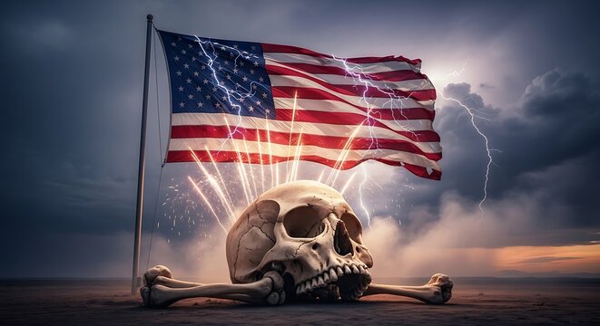 4th of july labor day american flag skull lightning
