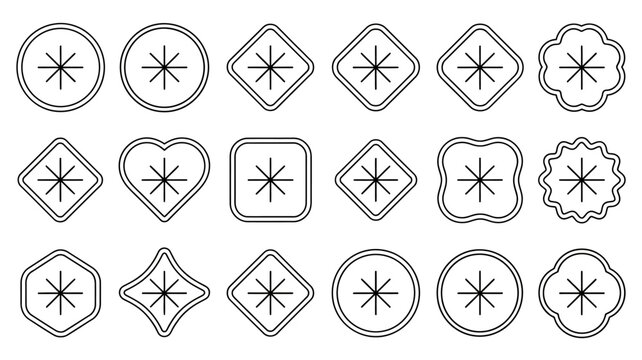 Collection of linear starburst icons in various geometric shapes on a white background