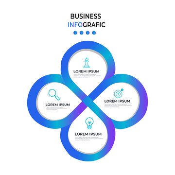 Modern blue purple business infographic template with four step loop process vector.