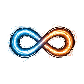 An artistic infinity symbol featuring contrasting fire and water elements