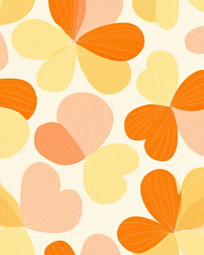 Orange floral petal pattern heart shapes soft spring background