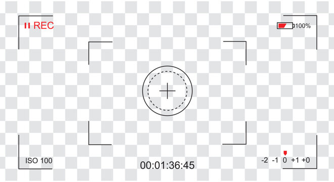 Camera viewfinder interface with recording timer and settings on a grey and white checkered background