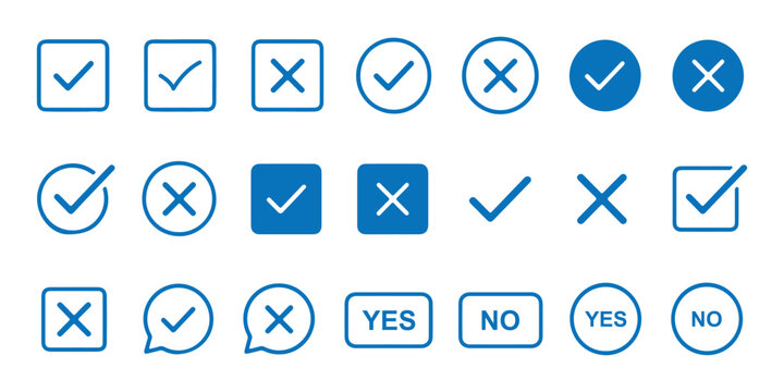 Check tick mark icon set, hand drawn cross box x check mark checkbox v, sketch marker checklist symbol right and wrong set, brush marker checklist symbol, Hand drawn doodle vote yes no. EPS 10. 