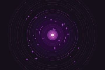 Purple orbiting celestial bodies and starbursts on dark background, abstract circles cosmos © MAMUNURRASHID