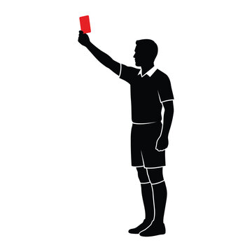 Soccer referee silhouette holding red card for disciplinary action sports officiating icon.
