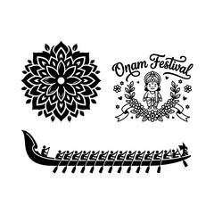 Fototapeta premium Onam floral boat silhouette with pookalam festival motif