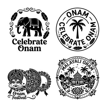 Celebrate Onam elephant kathakali and palm stamp designs