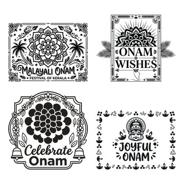 Celebrate Onam pookalam elephant and kathakali labels