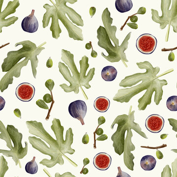seamless botanical pattern of fig leaves