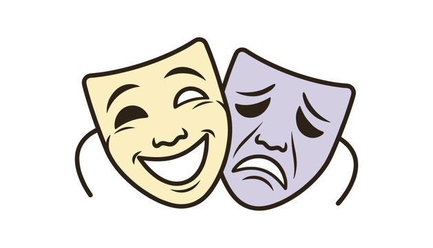 Theatrical comedy and tragedy masks side by side