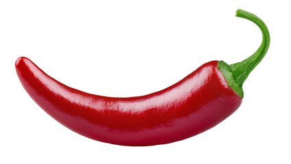 Vibrant red chili pepper with green stem, isolated on transparent background