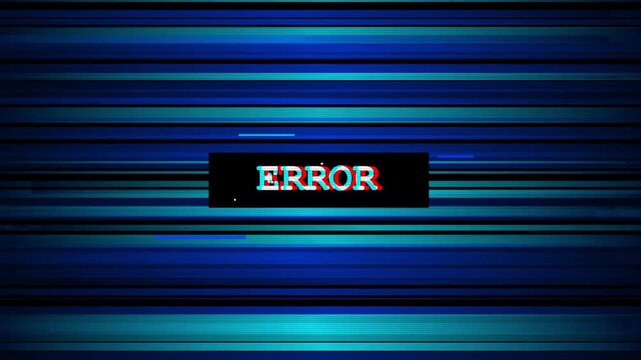 Error Message Digital Glitch on Blue Stripe Background, System Failure, Cyber Malfunction, Computer Bug, Data Corruption, Tech Disruption, Flickering Text 4k video