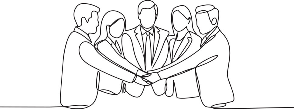 A group of business people joining hands in a circle